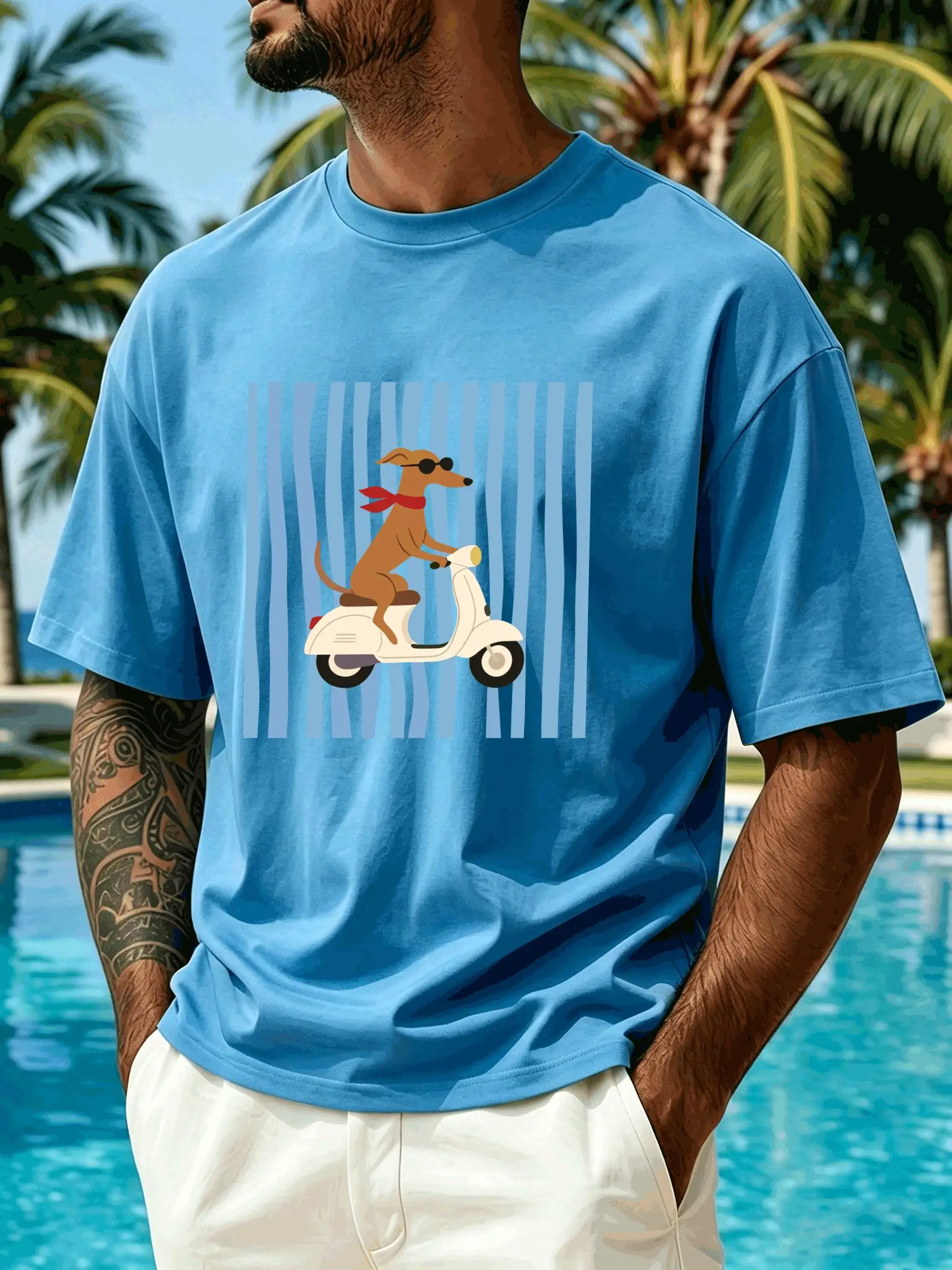 Dachshund Dog Scooter Print T Shirts O-Neck Summer Sportswear Oversize Cotton Short Sleeve Casual Vacation Beach T-Shirt