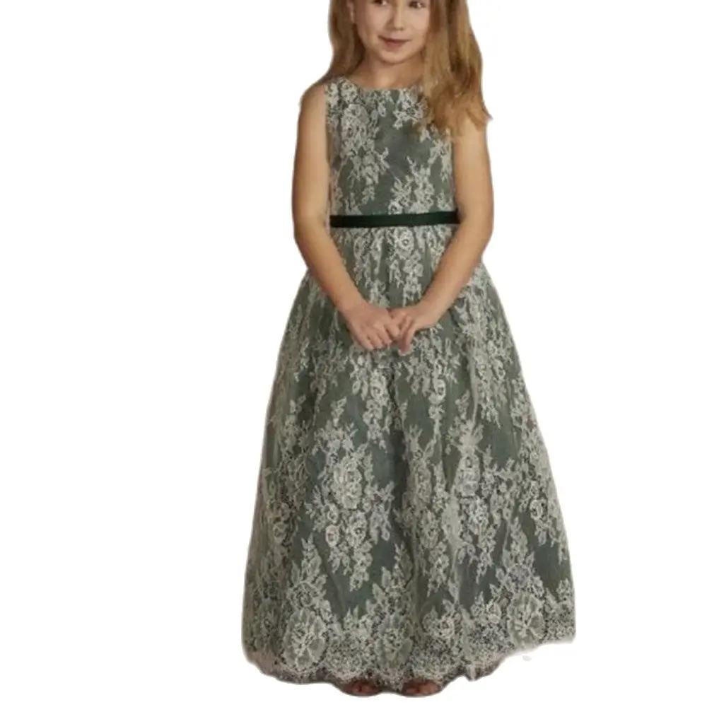 Renda tule vestidos da menina de flor crianças marfim pérolas apliques vestido de celebridade sem costas halter menina vestido de baile de bebê vestido de menina