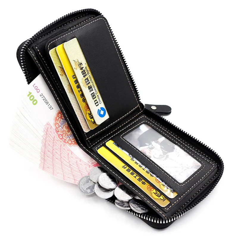 Men's Wallet Made of PU Wax Oil Skin Purse for Men Coin Purse Short Male Card Holder Wallets Zipper Around Money Coin Purse image 3