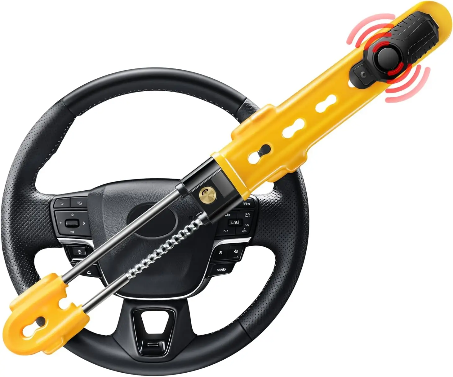 

113dB Alarm Steering Wheel Lock, Heavy Duty Anti-Theft Car Device with Adjustable Sensitivity for Auto Truck Van SUV