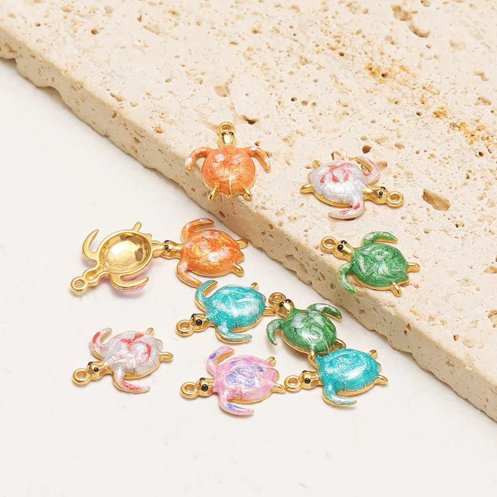 5Pcs Stainless Steel Enamel Small Sea Turtle Charms Necklaces Pendants for DIY Women Jewelry Children Bracelets Earrings Making - view 3
