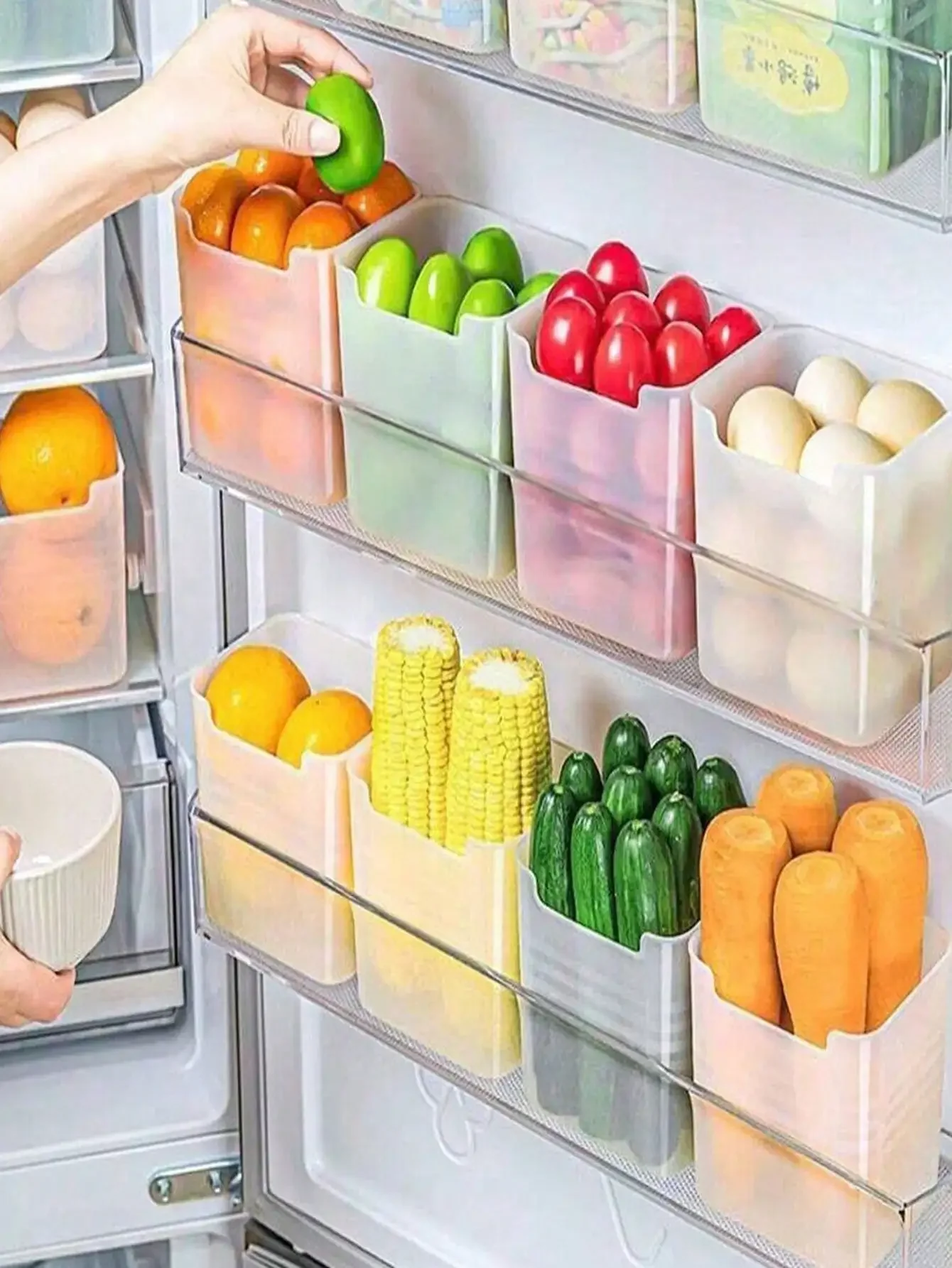 1/4/8pcs Refrigerator Food Storage Organizer Bins, Kitchen Freezer Side Door Compartment Containers, Kitchen Storage, Food Storage, Room Decoration, Suitable For Kitchen, Restaurant, Party, Camping, Gathering, Gift For Friends, Family Gift, Back To School