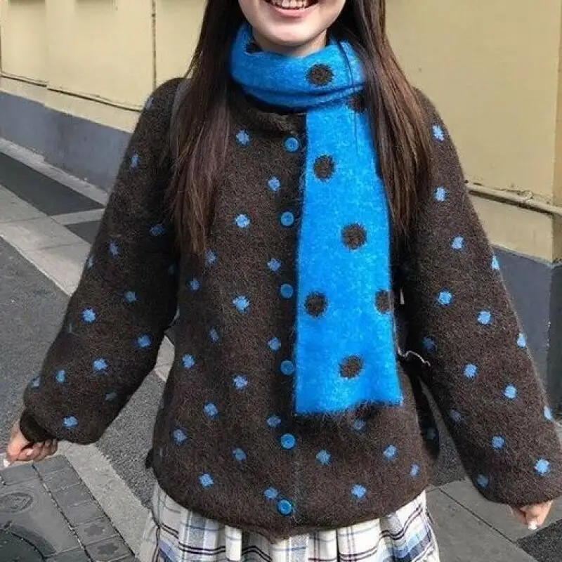 

Korean Style Contrast Color Crochet Open Front Cardigan Sweater Soft Knitted Women's Spring Autumn New Sweet Cozy Knitwear