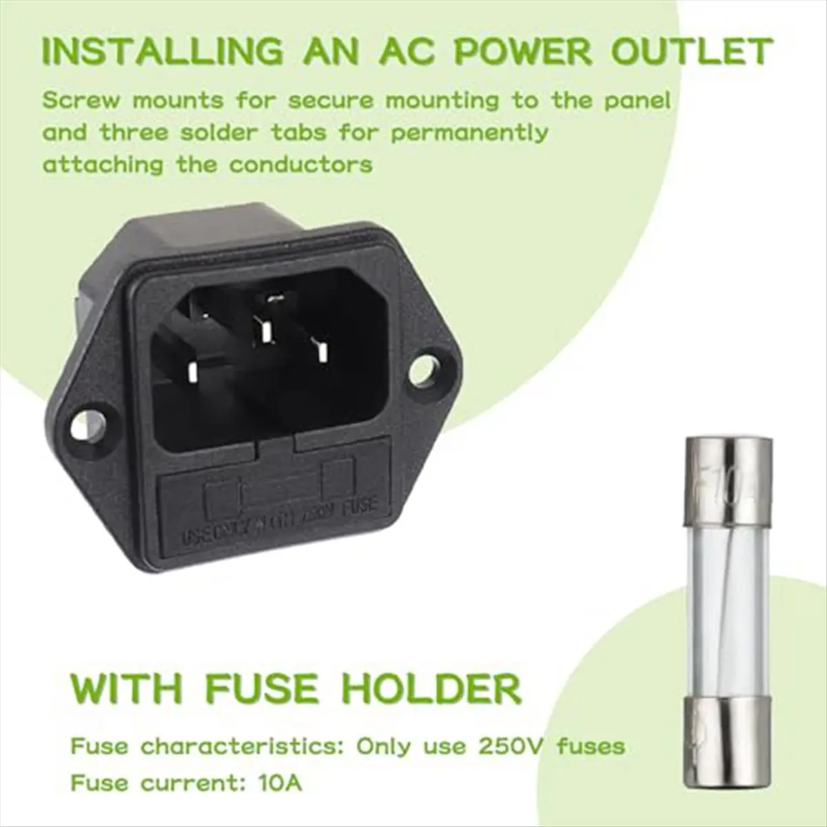 A62Z AC 250V 10A 2 in 1 Mount Inlet Module Plug Socket Power Entry Connector Male Blades with 10A Fuse(Pack of 6Pcs)