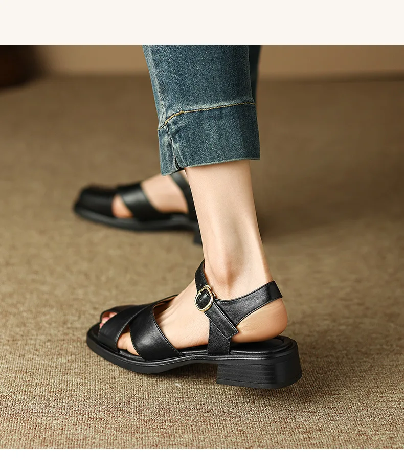 2023 Fashion Women Sandals Summer New Style Shoes Square Toe Cozy Low Heels Buckle Strap Sandalias INS Hot Sale Famale Pumps