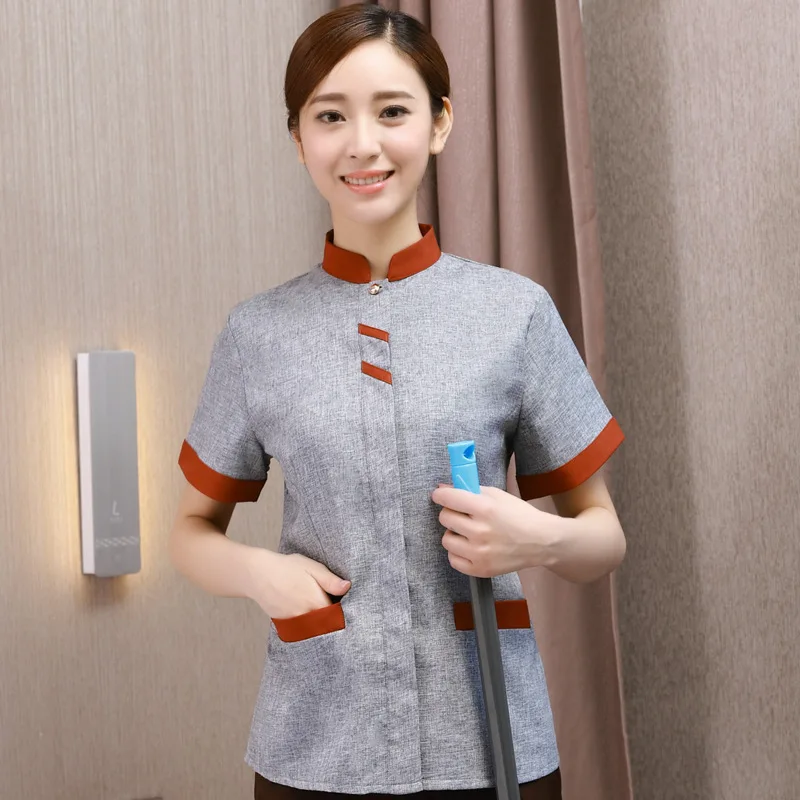 Wholesale Cleaning Service Uniform Short Sleeve Women's Breathable Hotel Guest Room Work Clothes Large Size PA Club Aunt Cleanin