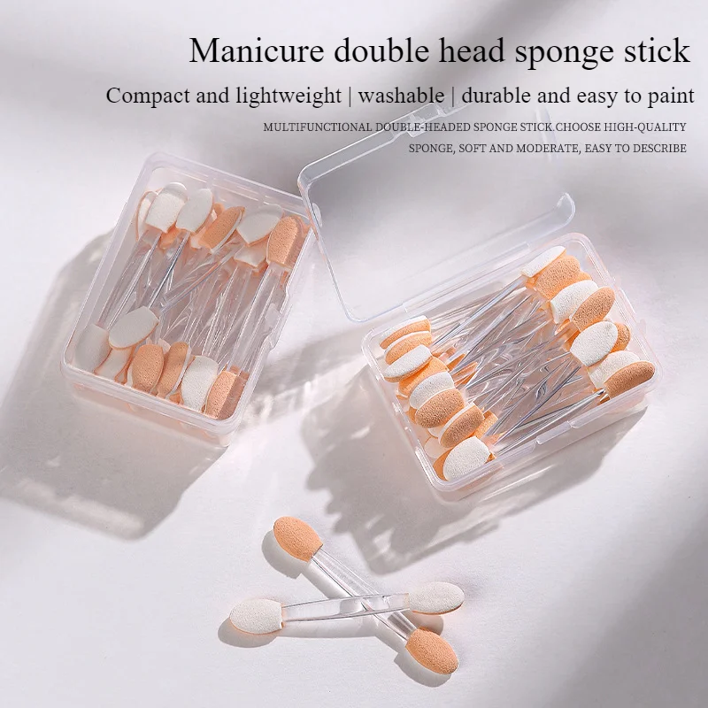 New Disposable 20pcs/Box Double-ended Sponge Stick Applicator Nail Aurora Powder Mirror Magic Mirror Powder Eyeshadow Brush Set