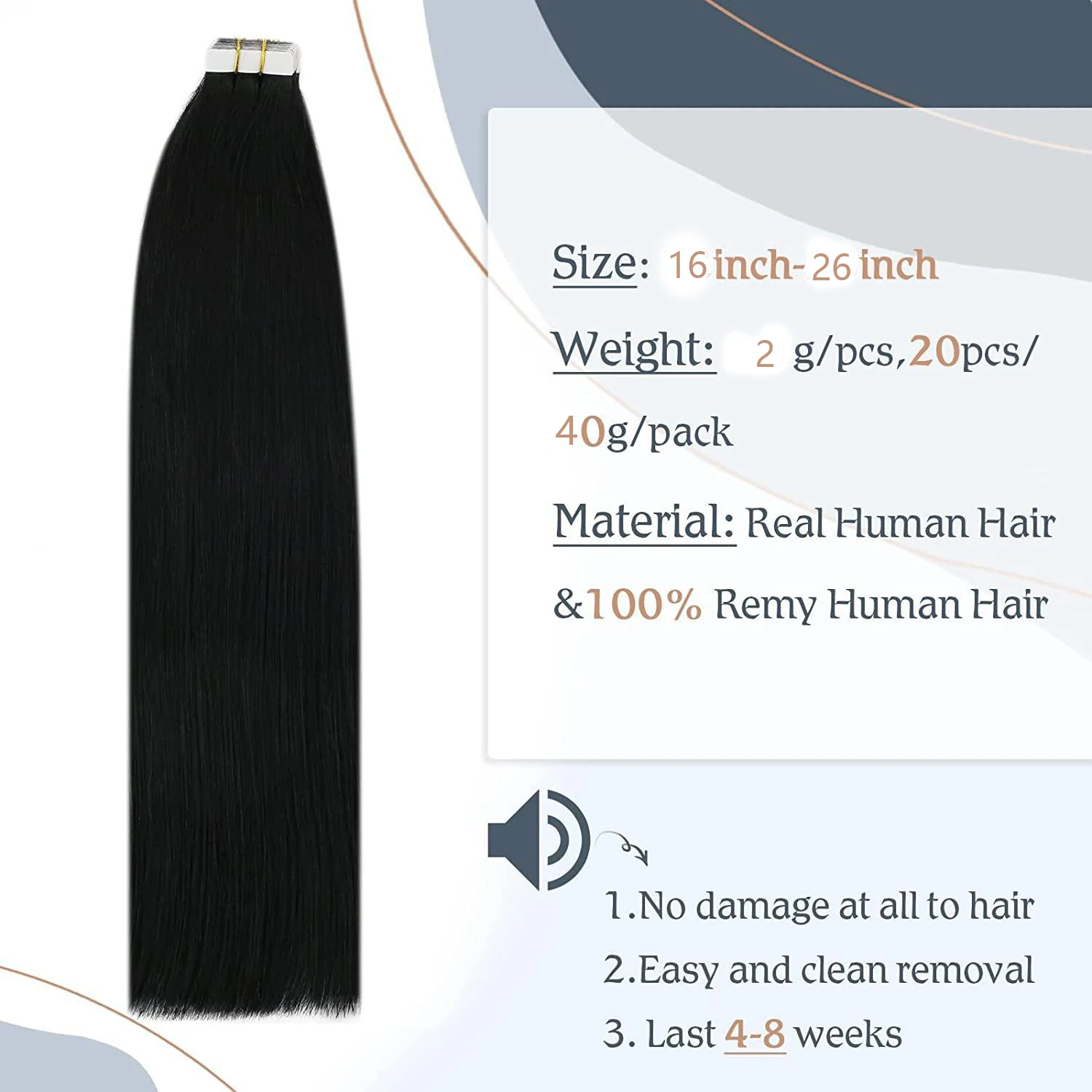 Extensões de cabelo humano retas, 100% remy pele trama, cola adesiva no salão de beleza, alta qualidade, preto natural, 16-26 em, #1