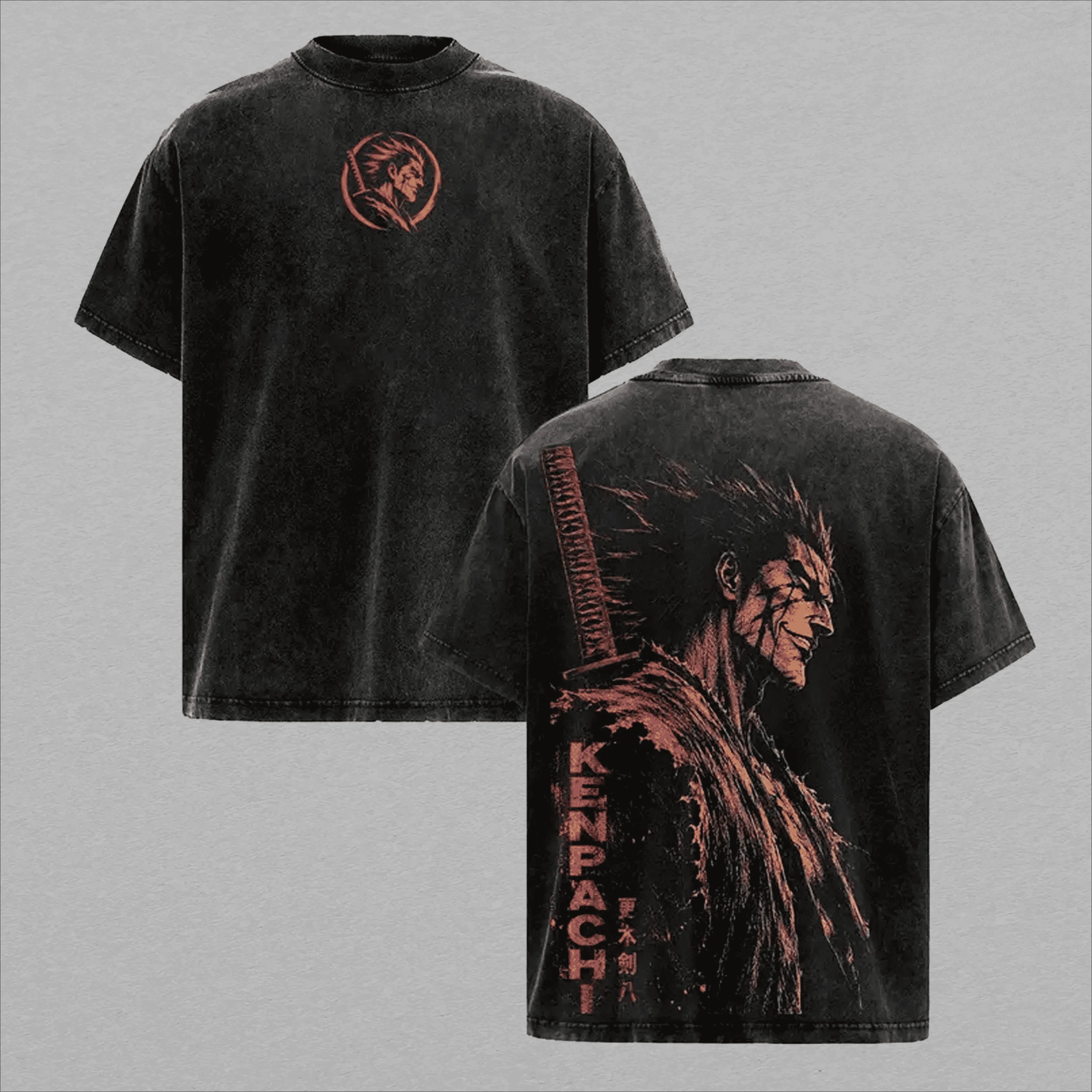 Zaraki Kenpachi BLEACH Anime T Shirt Vintage Washed Cotton T-shirt Men Women Clothing Summer Oversized Short Sleeve Tees Clothes