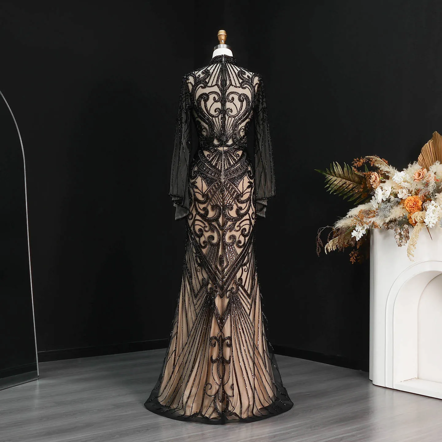 Sharon Said Abendkleider Luxuriöse Meerjungfrauenkleider mit Hohem Kragen und Langen Ärmeln, Funkelnde Pailletten-Formelle Kleider für Abschlussball und Party, Elegantes SS055 Maßgeschneidert – Detail 15