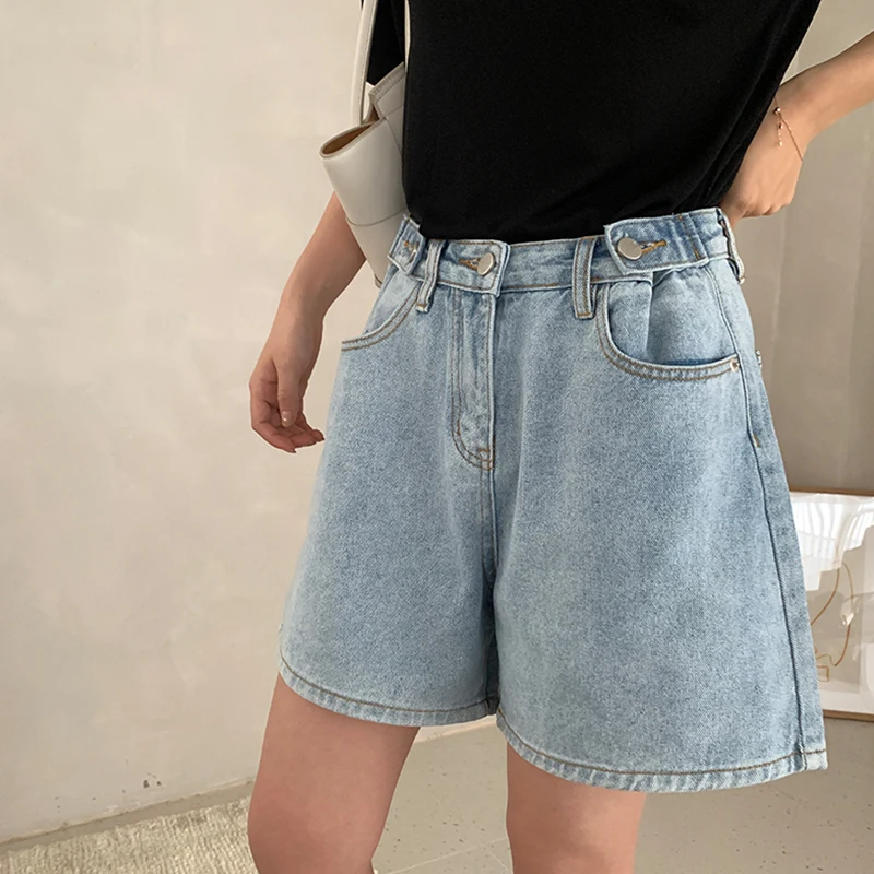 

plus Size Denim orts Women's Summer 202 High Waist Wide Leg Pants Loose Fit Slimming Trendy Student Faion Jeans orts