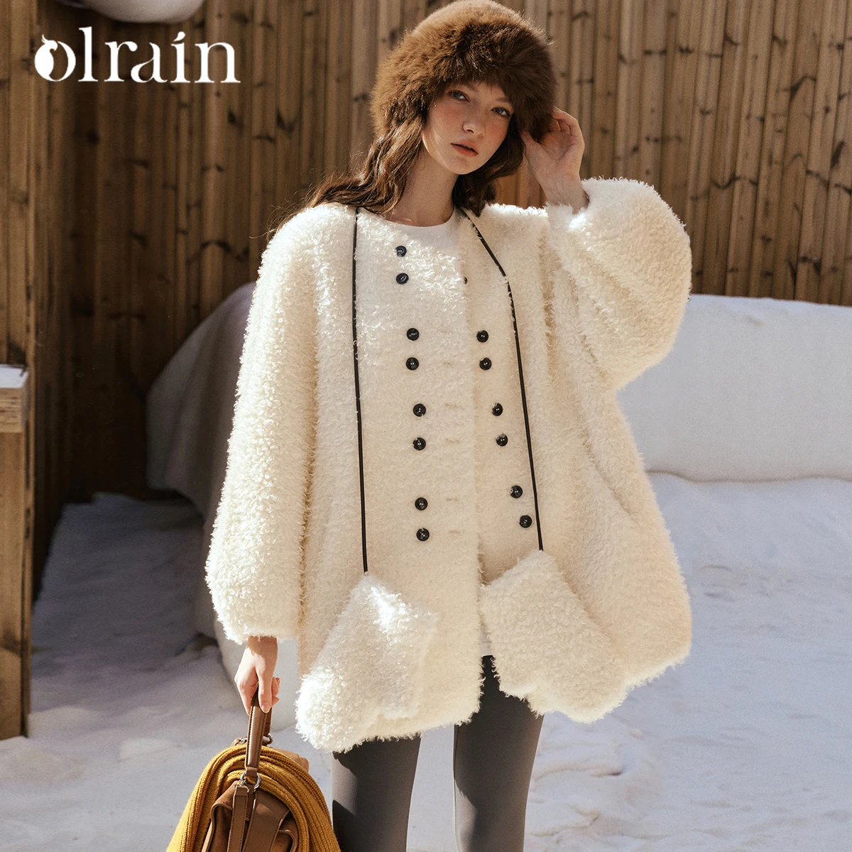 

OLrain женское длинное пальто на меху, винтажное пальто 2025 года, зимнее прямое пальто с круглым вырезом, толстое теплое меховое элегантное женское пальто с длинными рукавами WGO57DP003682