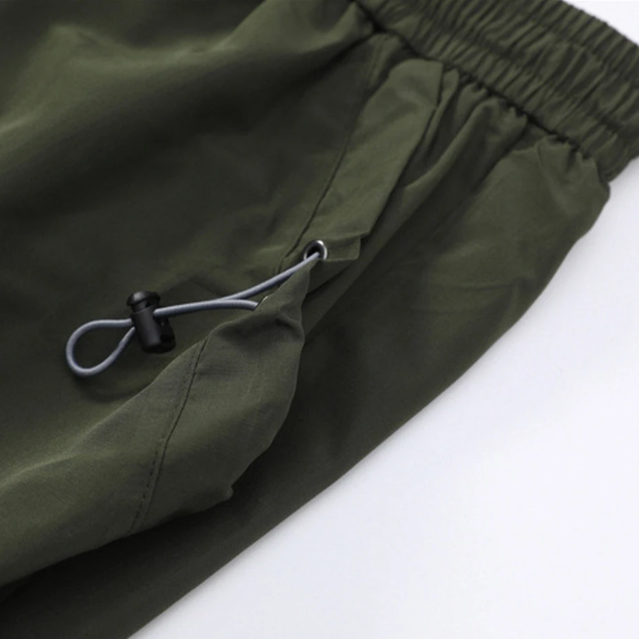 Summer Cargo Shorts Men Elastic Waist Shorts Black Fashion Casual Short Pants Male