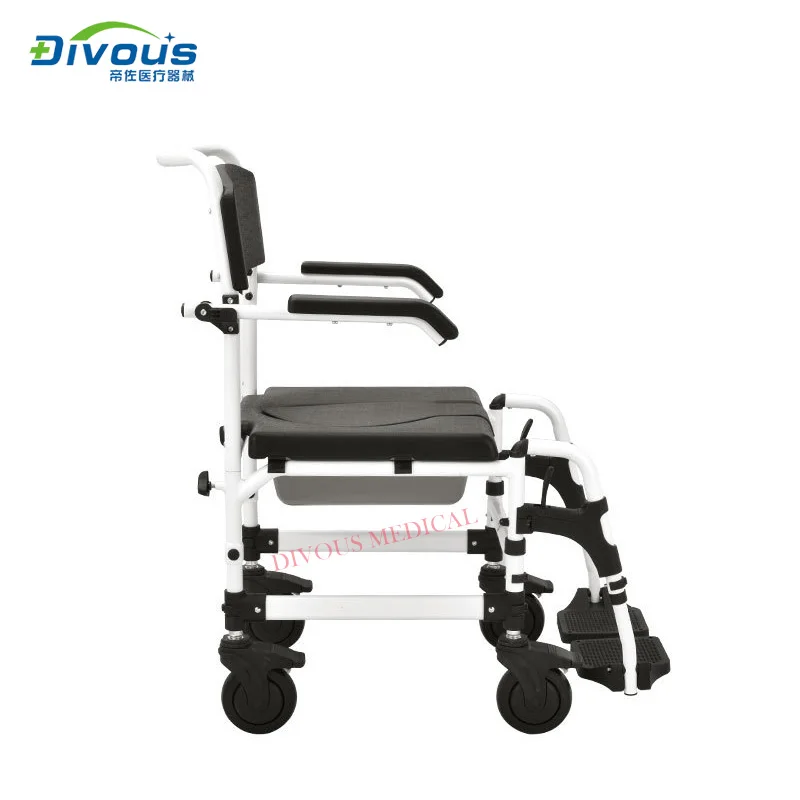 6 wheel bathing chair seat commode chair with potty can be customized