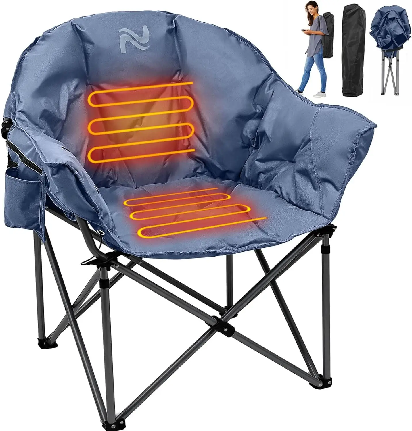 Camping Chair, Oversized Heated Chairs with 3 Heat Levels, Portable Heated Folding Chairs, Heated Lawn Chair, Patio Lounge Chair