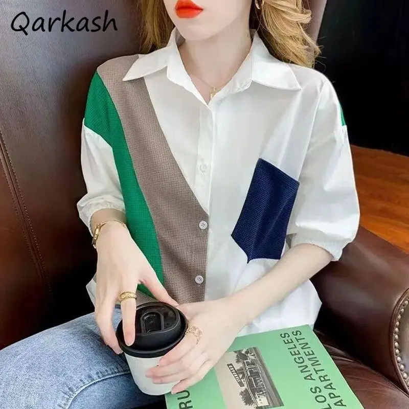 

Женские летние рубашки с карманами в Корейском стиле с отложным воротником повседневные универсальные однобортные Дышащие Модные Уютные