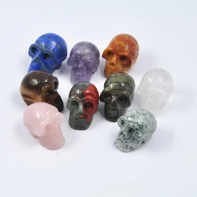 Natural Crystals Skulls Ghost Head Statue Figurine Amethyst Rose Quartz Healing Collectible Handmade Diy Carved Gemstone Decor