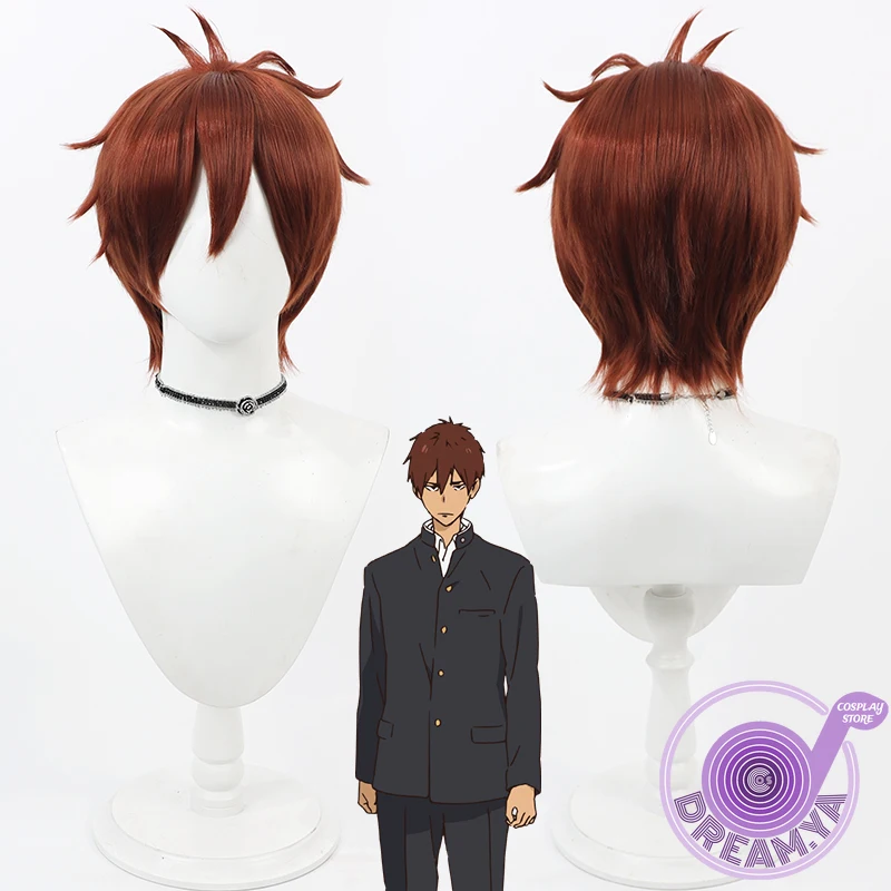 Kaito Onogi Cosplay Wig Tsurune Red Brown Short Synthetic Hair Heat Resistant Halloween Party Carnival Headwear + Free Wig Cap