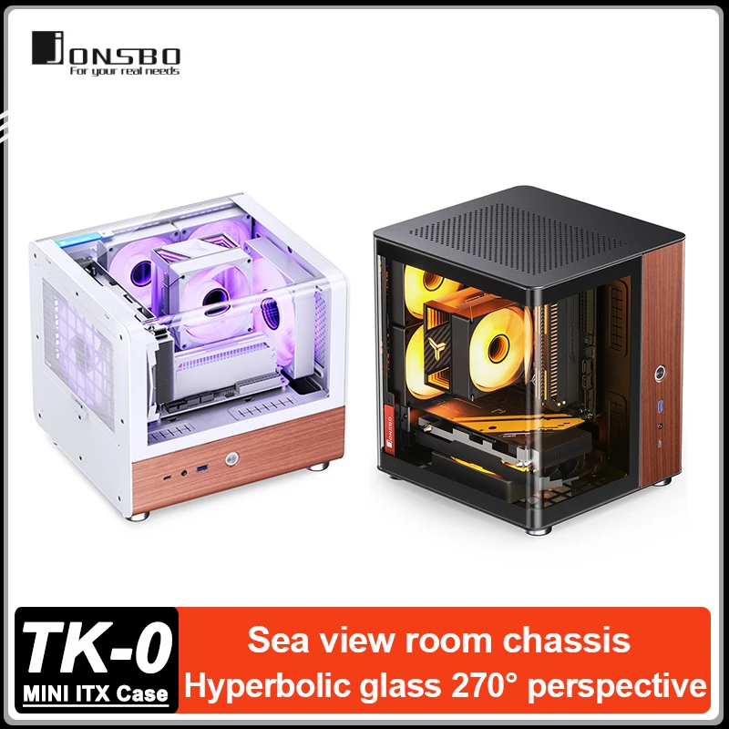 JONSBO TK-0 Small Case Mini Hyperbolic Glass Sea View Room Desktop Computer Case ITX Aluminum Alloy Type-C Interface