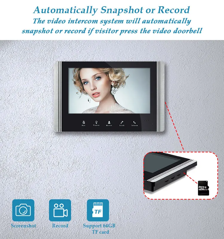 Tuya 7 Inch Video Doorbell WiFi Video Door Phone Intercom with Unlock Smart Home for 2 Family Apartment