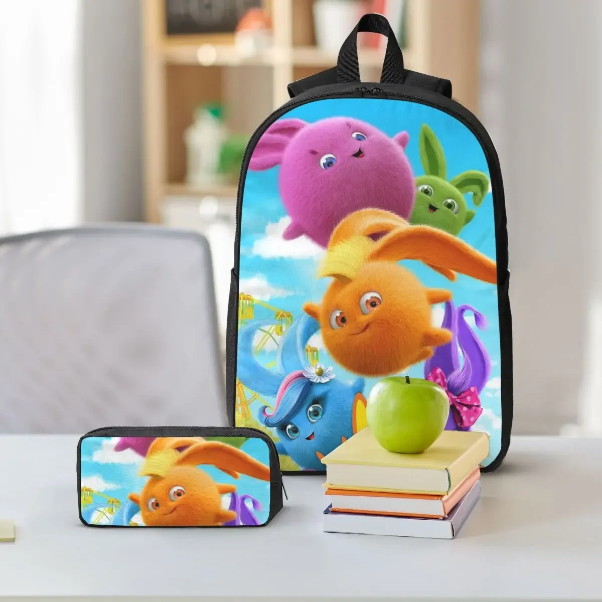 Sunny Bunnies Anime Cartoon Backpack Boys Girls BookBag School Bag Computer Shoulder Bags 3ps Insulated Lunch Bag Pencil Case