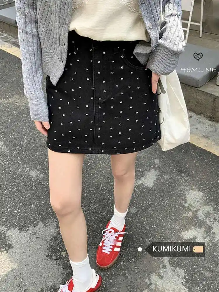 2025 Autumn Winter Women Korean Fashion A-line Mini Denim Skirt 2000s Aesthetic Y2k High Waist College A-line High Street Preppy
