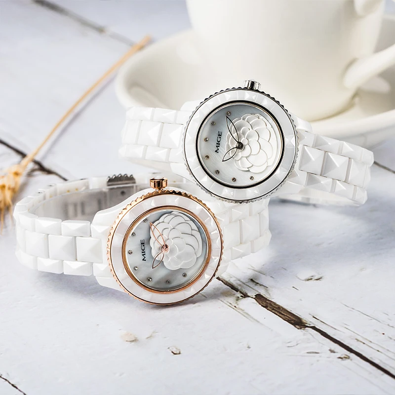 MIGE Watches for Women Ceramic Fashion Rose Gold Quartz Watch Waterproof  Ladies Female Watch Gift Wristwatch