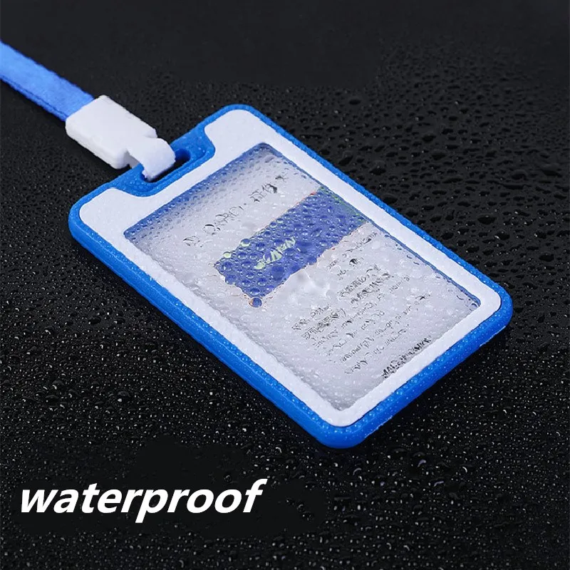 Double Side Employee Work Card Holder Transparent Desktop Bussiness Card Storage Cover With Hanging Rope Office Supplies