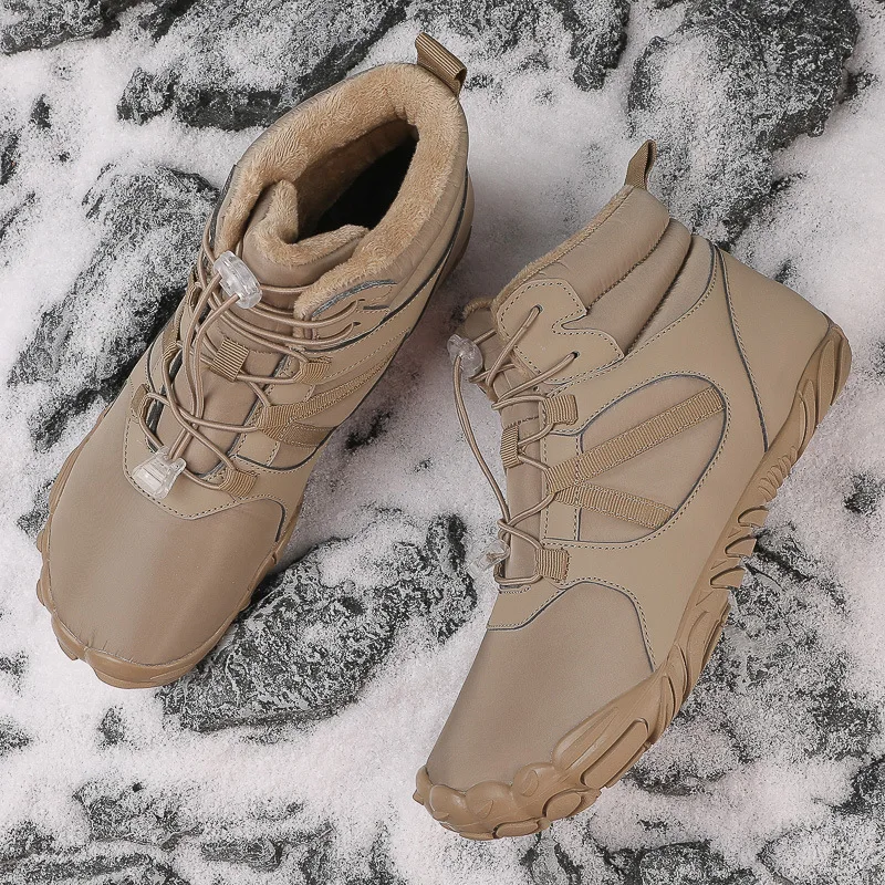 Winter suede waterproof hiking shoes with plush insulation cotton shoes thick sole barefoot comfortable snow boots