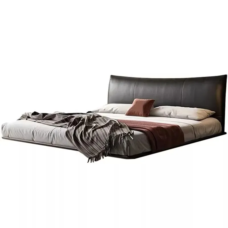 

Итальянская минималистичная подвесная кровать, современная спальня, маленькая квартира, первый слой, мягкая сумка из воловьей кожи, двуспальная кровать