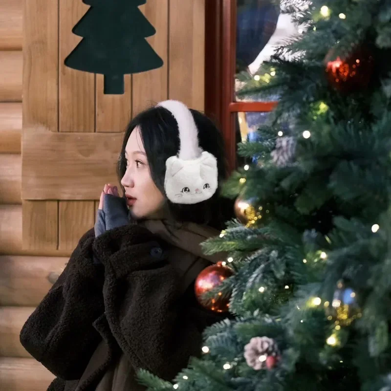 Cartoon Cat Ear Warm Earmuffs Winter Women Girls Lovely Casual Plush Earmuff Comfortable Foldable Soft Earmuffs Simple Accessory