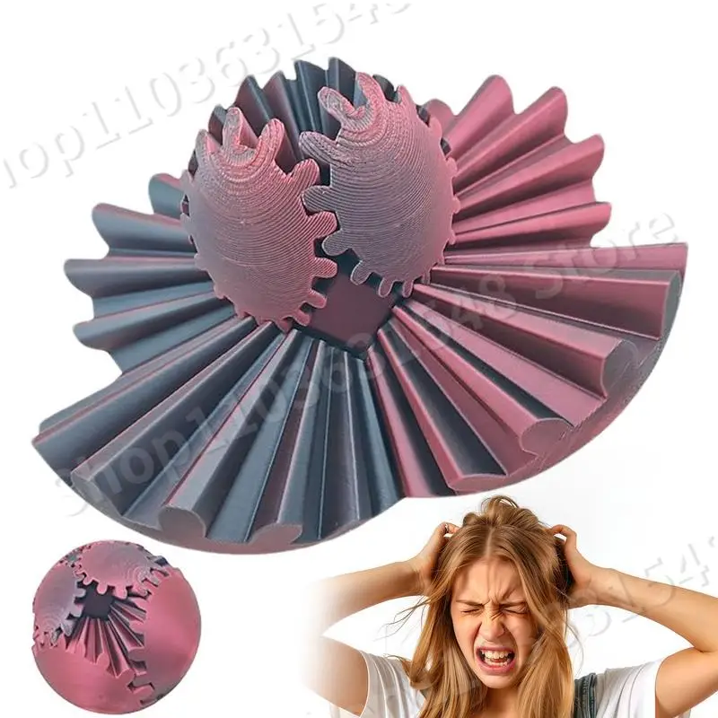 3D Printed Gear Spin Ball Cube Fidget Toy Sensory Stress and Anxiety Relaxing Ball Companion For Adults Table Bookshelf Accent