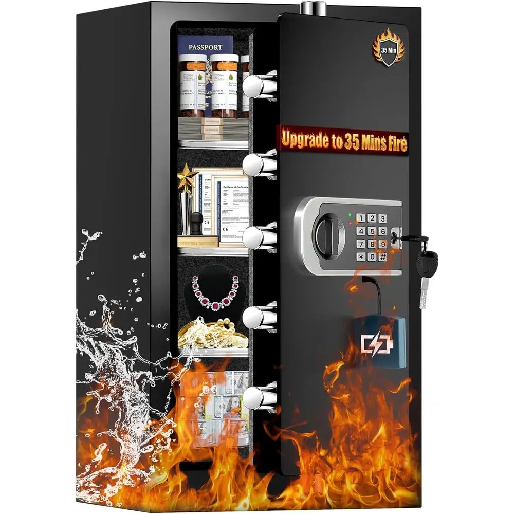 35-Minute Heavy-Duty Fireproof Safe with 7.5-Inch Cutout, Digital Keypad, Smart Alerts, and Mute Function for Home or Office Doc