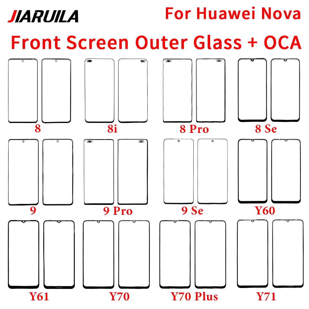10Pcs For Huawei Nova 8 8i 9 Se Pro Y60 Y61 Y70 Plus Y70 Y71 Y72 Y90 Y91 Front Touch Panel Glass Cover Repair Replace Part