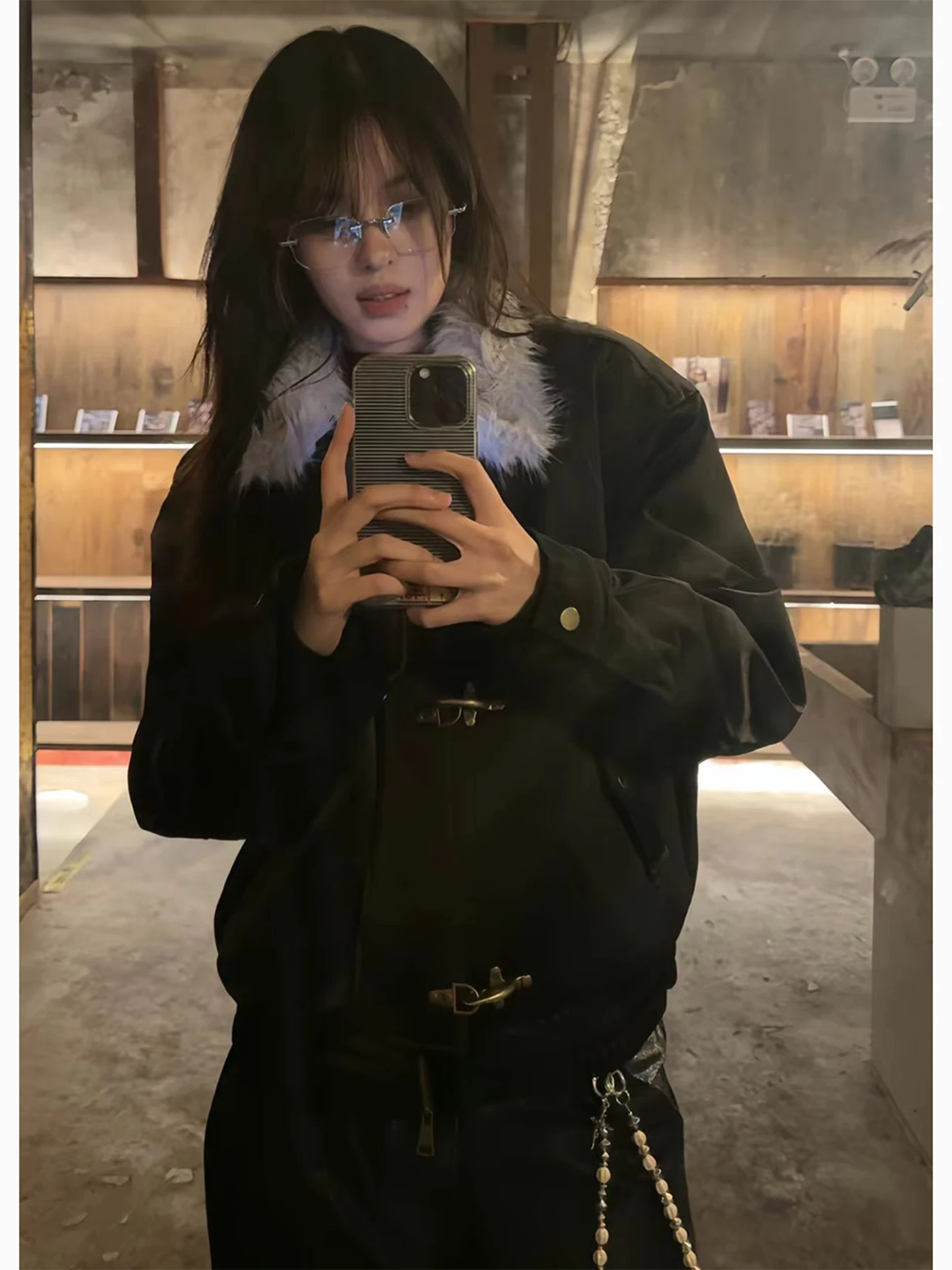 

Black PU Leather Thickened Winter Jacket Men's Cotton Coat Warmth Collar Mountain Eagle Pattern Cleanfit Style Zipper Closure