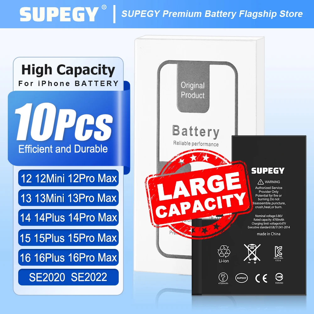 10PCS/LOT High Capacity Replace Battery 0 Cycle No Pop Up For Iphone Se 12mini 12 13 Pro Max 14 16 15 Plus 16Pro 15Pro Max 14Pro