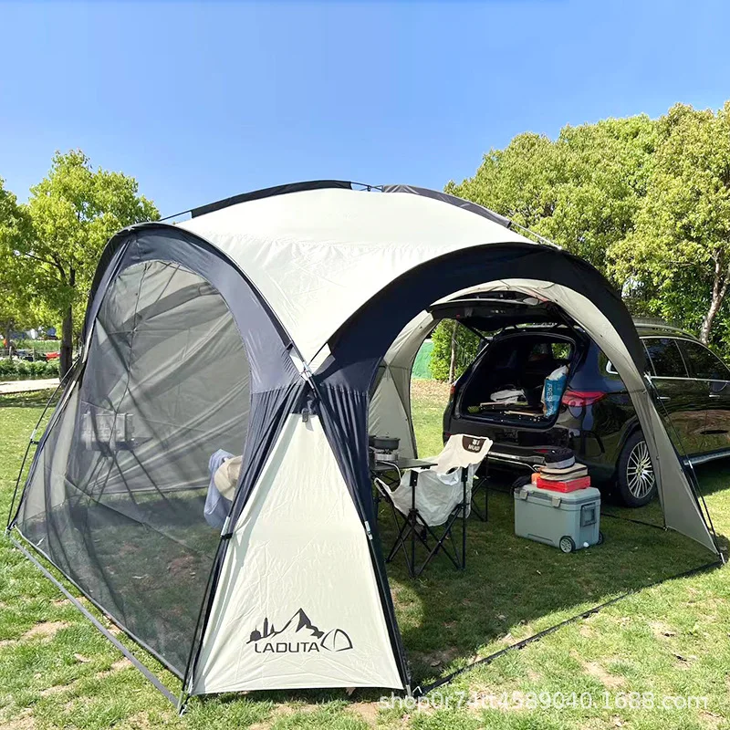 Multi-Person Outdoor Camping Dome Tent with Circular Canopy Rain Proof Sun Protection Sunshade Rear Design for Picnics Hiking