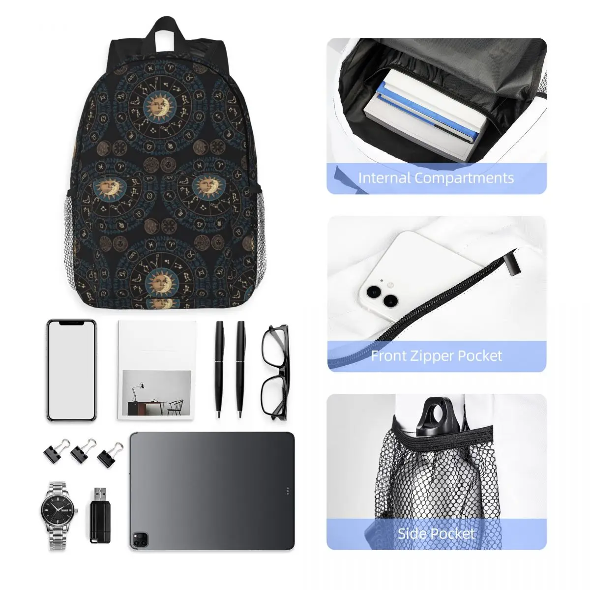 Horoscope Wheel With Zodiac Signs Backpack Hot Sale Daypack Large Capacity Boys Girls BookBag Shoulder Bags Men Women School Bag