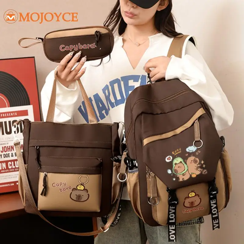 

3PCS Cartoon Capybara Backpack with Pencil Case Handbag Large Capacity Flap Laptop Bags Cute Kawaii Animal School Book Bags