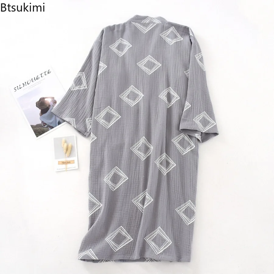 Men's Cotton Crepe Cloth Pajamas Robe Japanese Kimono Cardigan Sleepwear Print Homewear Two-layer Gauze Comfort Bathrobe for Men