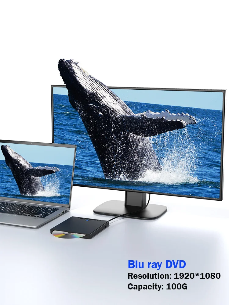 7-IN-1 External Blu ray Drive Support 100GB BD/CD/DVD Read and Write Optical Drive CD Player Burner for Laptop PC Windows Mac OS