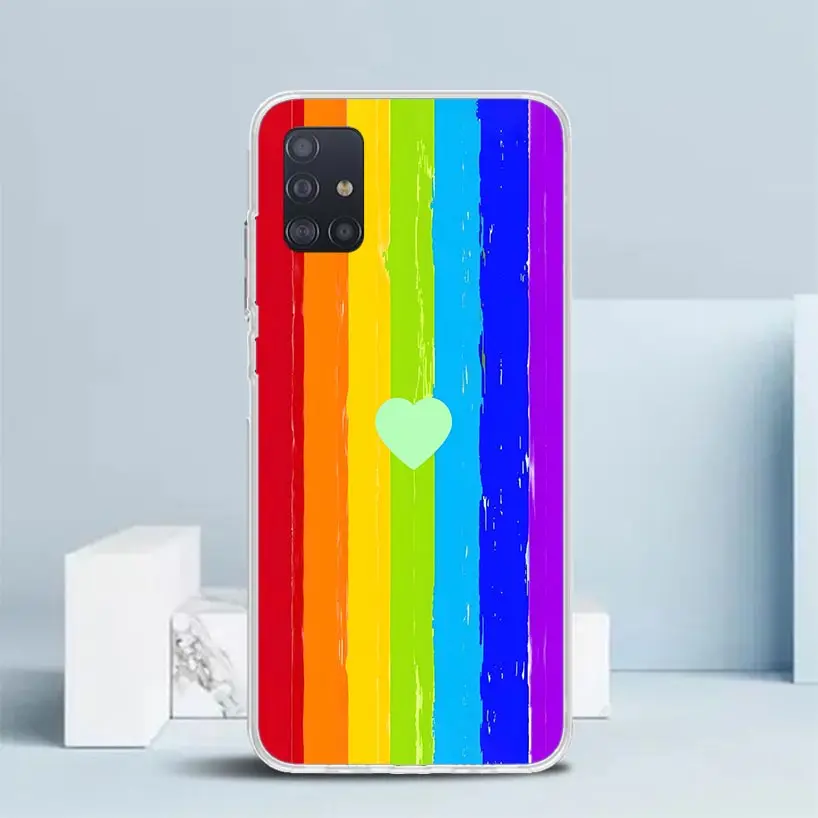 Rainbow Gradient Love Silicon Call Phone Case For Samsung Galaxy A51 A50S A71 A70 A41 A40 A31 A30 A21S A20E A10 A6 A7 A8 A9 Cove