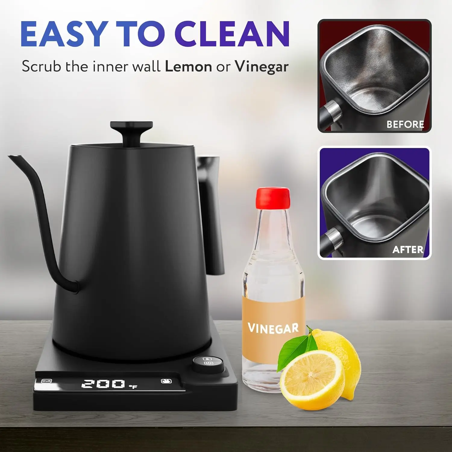

Gooseneck Electric Kettle Temperature Control with LED Display, Pour Over Coffee Tea Kettle, Fast Heating, Overheat Protection