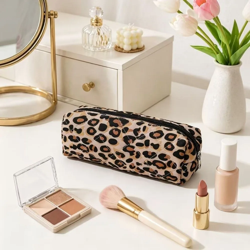 Vintage Multifunctional Cosmetic Bag Leopard Print Large Capacity Travel Organizer Bag Leopard Pencil Case Travel