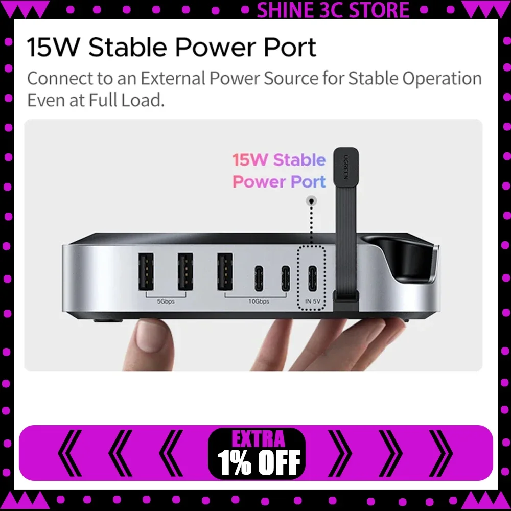 UGREEN USB HUB Docking Station SSD 8TB Max 10Gbps USB-A&C Ports SD&TF 170MB/s USB Splitter Dock for Mac Mini M4 M4 Pro M.2 NVMe