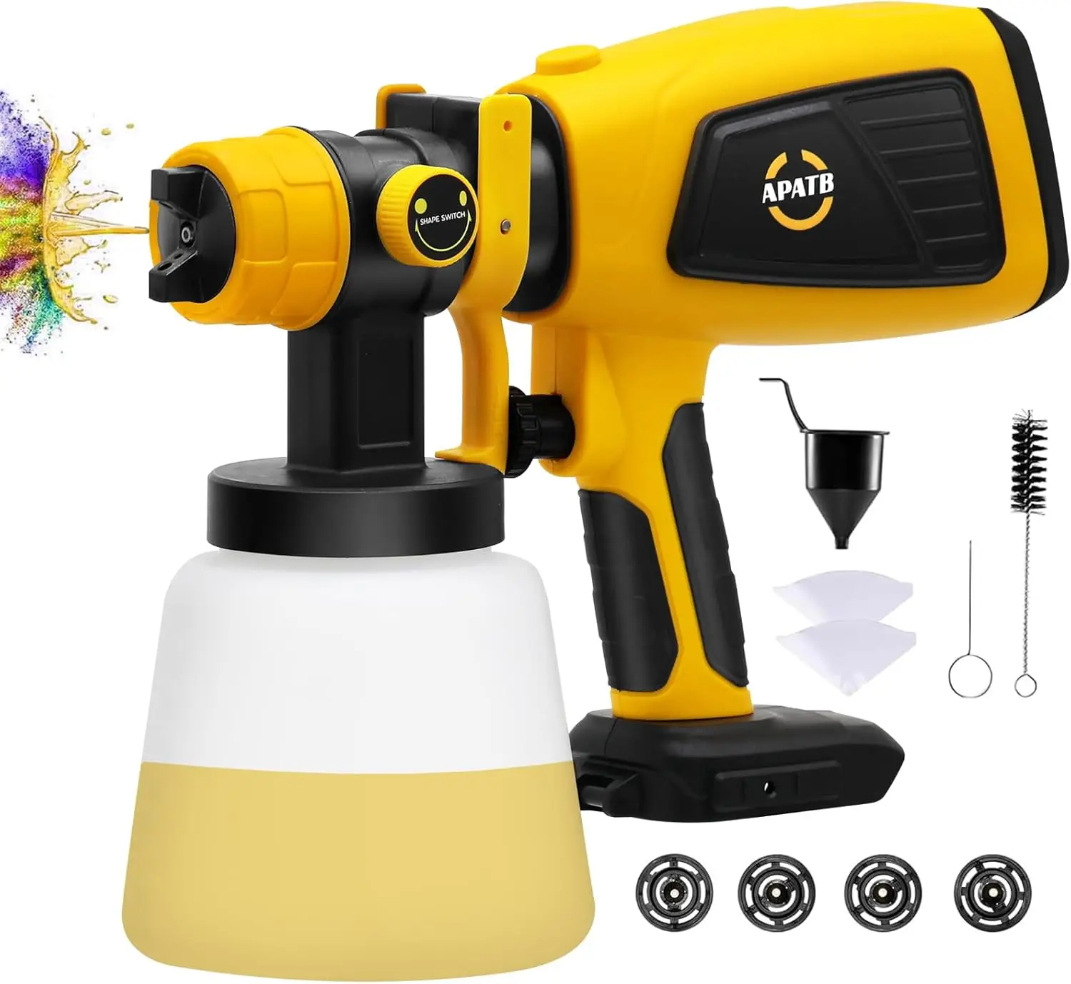 Cordless Paint Sprayer for Dewalt 20V MAX Battery, HVLP Spray Paint Gun with Brushless Motor and 4 Copper Nozzles & 3 Spray Patt