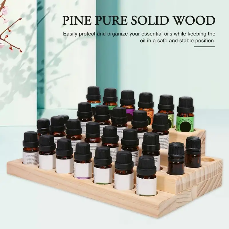 Natural Solid Wood Essential Oil Display Stand Holder Rack Storage Organizer 30 Slots 5-15ml Bottles Perfume Storage Tray