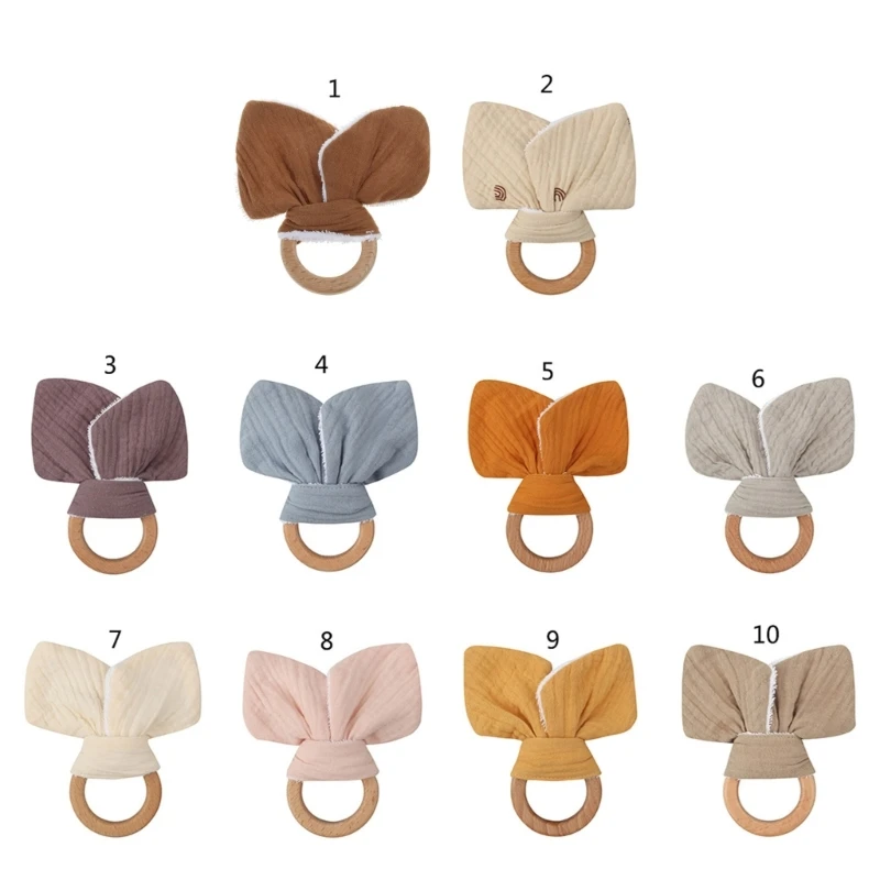 Soft Cotton Rabbit Ears Teething Chewing Appease Toy Baby Natural Teether Ring Relief Teether