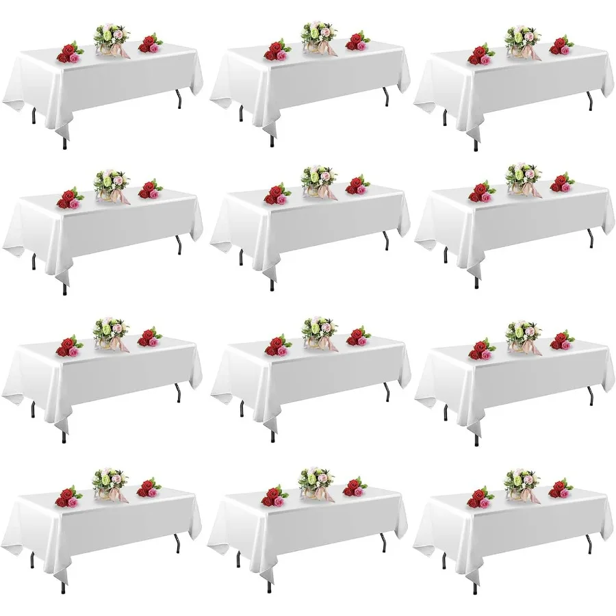 

12 Pack White Table Cloth Rectangle Table 60 x 102 Inch Tablecloths for 6 Foot Rectangle Tables. Stain and Winkle Resistant Poly