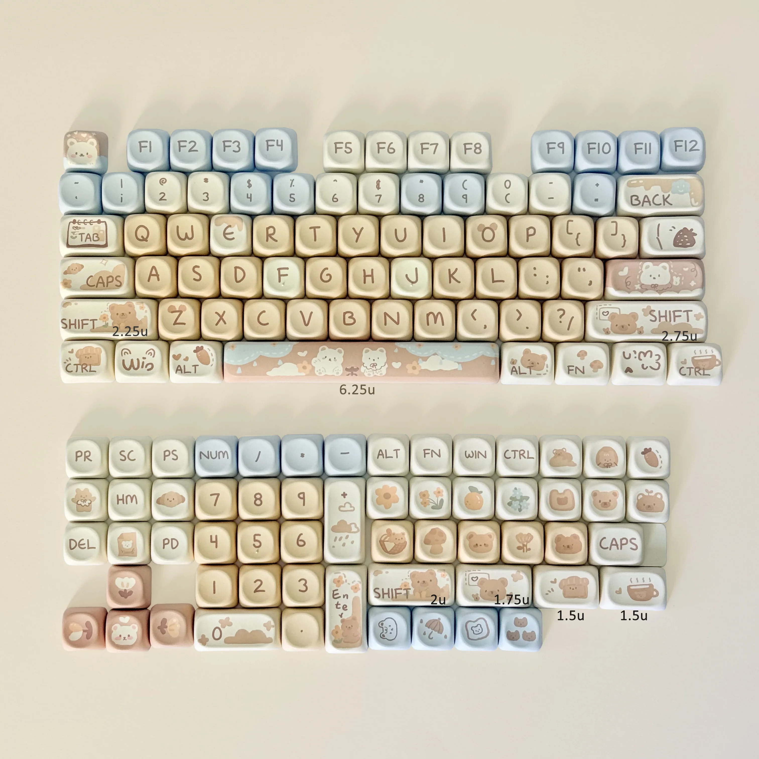 Milk Bear Cute Keycaps PBT MOA Profile Yellow Key Cap for 60% 75% TKL 96% 100% Mechanical Keyboard DIY Gaming Keyboard Accessory
